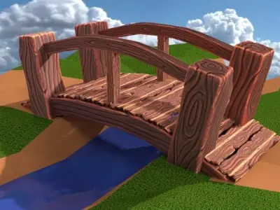 Cartoon Wooden Bridge Low-poly 3D model