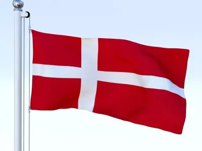 Animated Denmark Flag Low-poly 3D model
