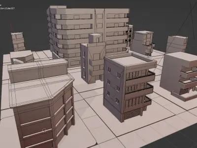 Low poly simple Japanese style buildings Low-poly 3D model