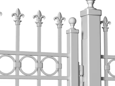 Fence in classic style with wrought iron railing 3D model
