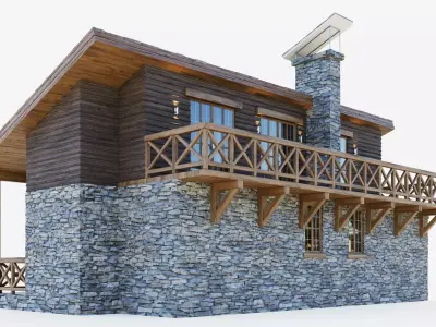 Container cottage in the style of a Swiss chalet 3D model