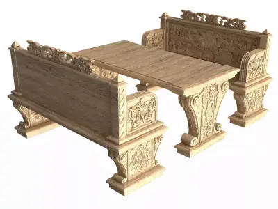 Stone Bench and Table 04 Low-poly 3D model