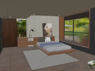 Modern Bedroom Interior 3D Model Low-poly 3D model