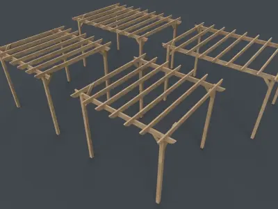 PBR Wooden Pergola Gazebo C2 Low-poly 3D model