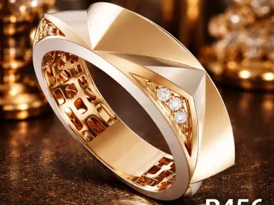  Architectural Stone-Accent Women Gold Ring 3D print model
