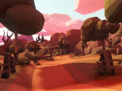 Mountain forest context Lowpoly 3D model