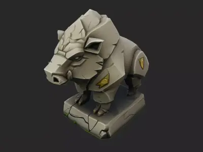 Stylized Boar Statue Low-poly 3D model