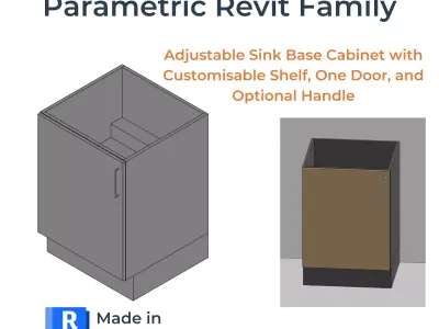 PARAMETRIC REVIT FAMILY Sink Base Cabinet Shelf 1 Door Handle 3D model