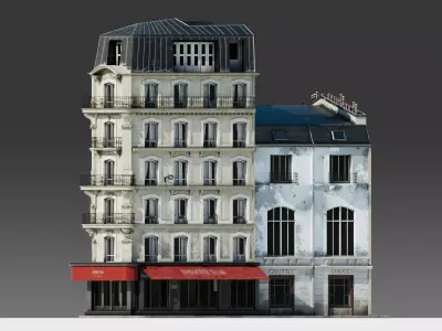 Parisian Cafe Corner Building 3D model