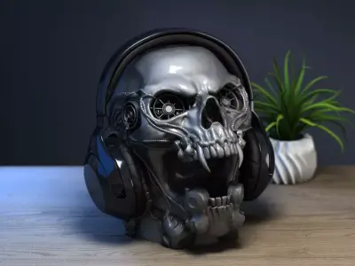 Electronic robot scream skull Headphone Stand 3D print model