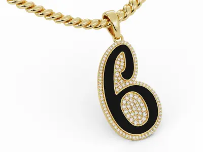 Diamond Number 6 Hip-hop Pendant with Enamel 3D print model