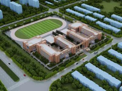 School Building012 Low-poly 3D model