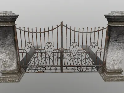 wall set two wrought iron gates Low-poly 3D model
