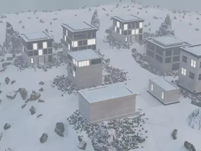 Mountain Settlement In Winter 3D model