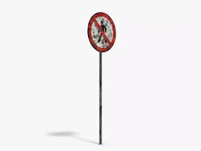 Damaged No Walking Sign Low-poly 3D model