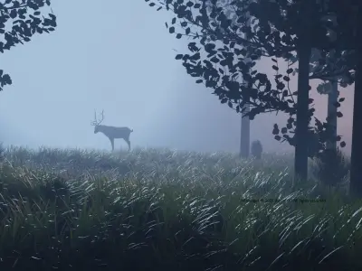 Foggy Night deer Scene  rigged deer included 3D model