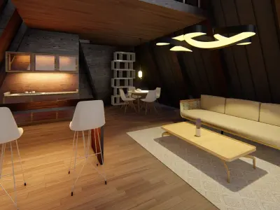 Cabin with all interiors and exteriors Low-poly 3D model