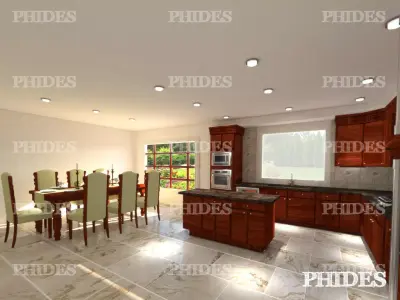 Kitchen open and dining room 3D model