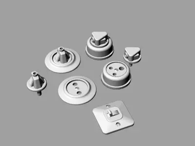 Dolls House Light Switch and Wall Plug Sockets 1930s Mid-Century 3D print model