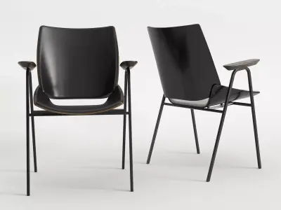 Shell Armchair with Seat and Back Cushions 3D model