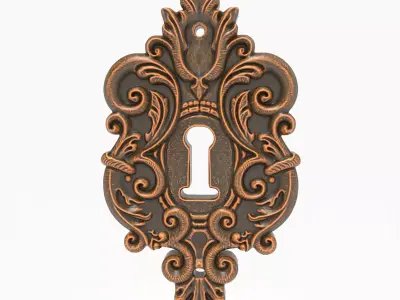Baroque Keyhole Escutcheon Ornate Scrollwork Door Lock Plate 3D print model