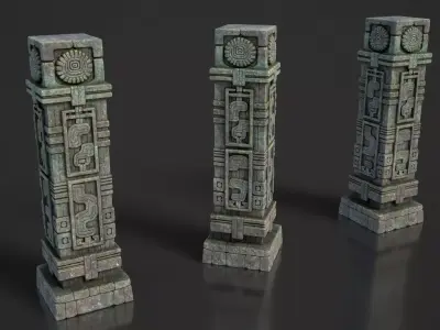 9 Mayan Temple Columns 3D Asset Pack 250808 Low-poly 3D model