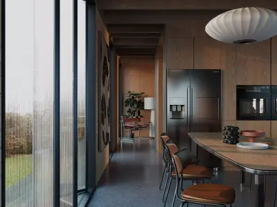 Villa living room and kitchen Low-poly 3D model