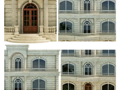 Mansion building with windows and balconies 3D model