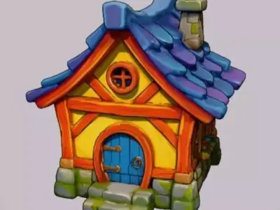 001 Small Colorful Cartoon House Low Poly Mobile Ready 3D Model Low-poly 3D model