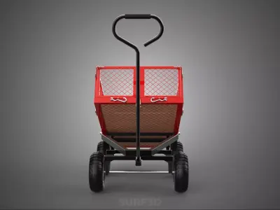 RED TIPPER TILTING TILT UNLOAD BED TROLLEY CART WAGON 4 WHEELED 3D model
