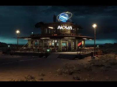 Nova Space Burgers-Cyberpunk Abandoned Restaurant-Bar Low-poly 3D model