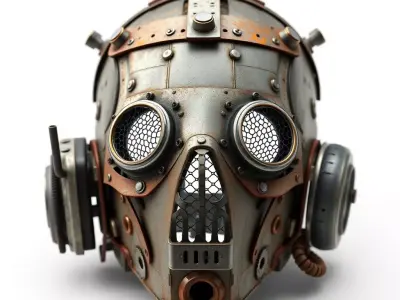 Steampunk PostApocalyptic Gas Mask Helmet Low-poly 3D model