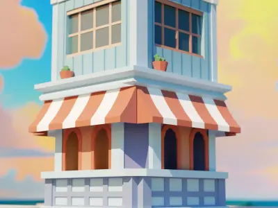 Free Low Poly building Cartoon Style game model Free low-poly 3D model