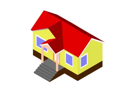 Isometric Modern Lowpoly House Residential Building Low-poly 3D model