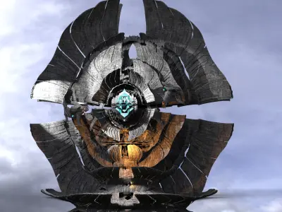 Sci Fi Alien Mountain array satellite grid 2 Low-poly 3D model
