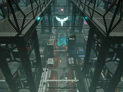 High-Fidelity Modular Cyberpunk Streets Unreal environment Low-poly 3D model
