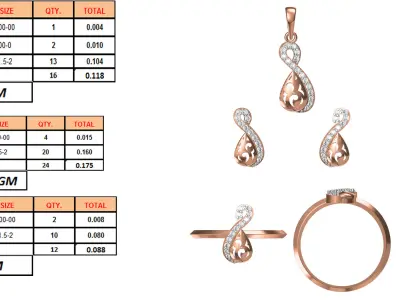Light wt Ring Earrings Pendant set 3dm stl 1-render details 3D print model 7