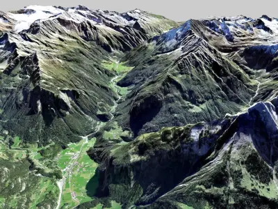 Mountain landscape and city Guttannen Switzerland 3D model
