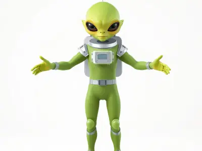 Green Alien Astronaut D Model with SciFi Space Suit and Big Eyes Low-poly 3D model
