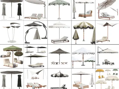 20 Highpoly Parasol  and 13 Highpoly sunbed pack 3D model