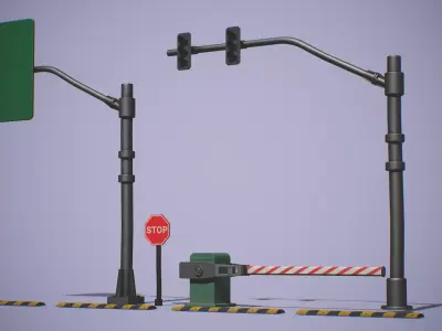 Stylized Road Props Pack  Low-poly 3D model