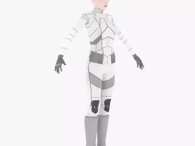 Sci-Fi Female Character in white Low-poly 3D model