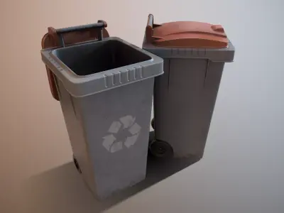 dustbin trash can and recycling bin Low-poly 3D model