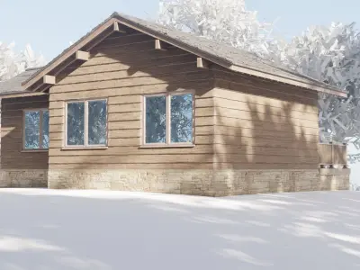 Wooden Chalet House Villa Building Low-poly 3D model
