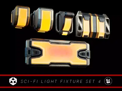 Sci-Fi Light Fixture Set 4 Low-poly 3D model