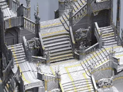 Ornate Cult Hall stairs 3 designs 3D model
