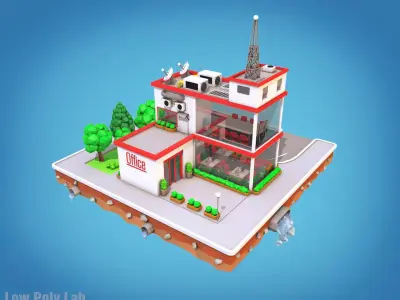 Cartoon City Block Office Parking Low-poly 3D model