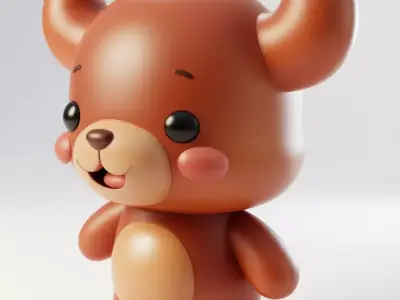 Cute Brown Bear Toy Stylized Cartoonish Cub Rosy Cheeks 3D Low-poly 3D model