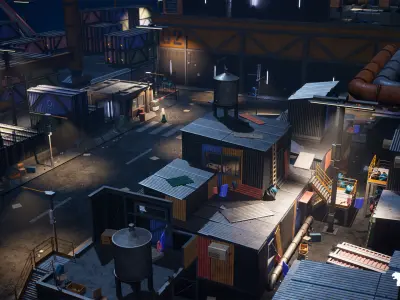 Cyberpunk Port City Environment Low-poly 3D model