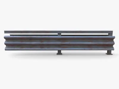 Tileable double sided traffic barrier guardrail V1 weathered Low-poly 3D model
